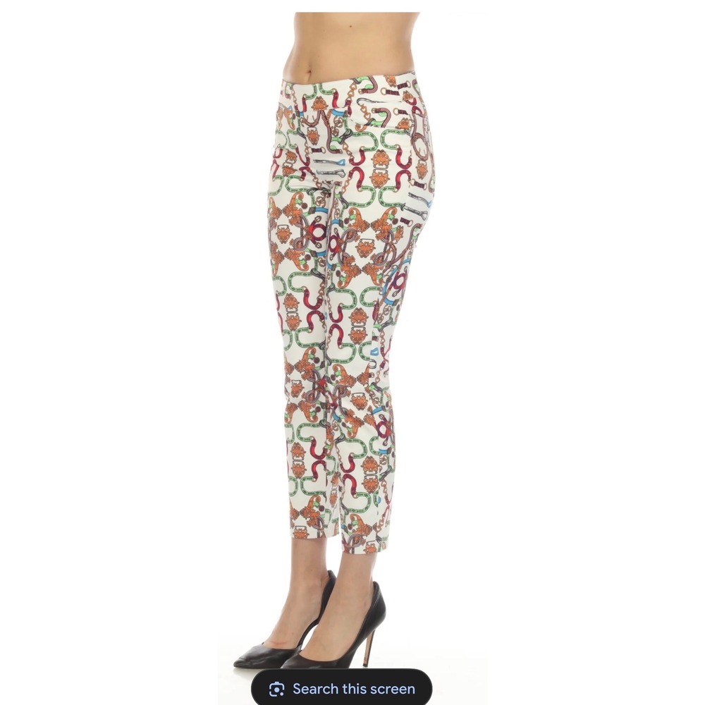 A.Z.I. New York Horse Core Print Straight Leg Stretchy Pants White Green Size 8